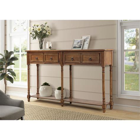 Harper And Bright Designs Brown Rectangular Console Table With Drawers