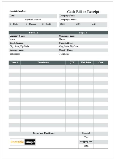 09 Free Cash Bill Or Receipt Templates Printable Samples