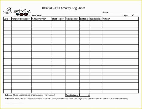 Daily Activity Log Template Excel Printable Word Searches