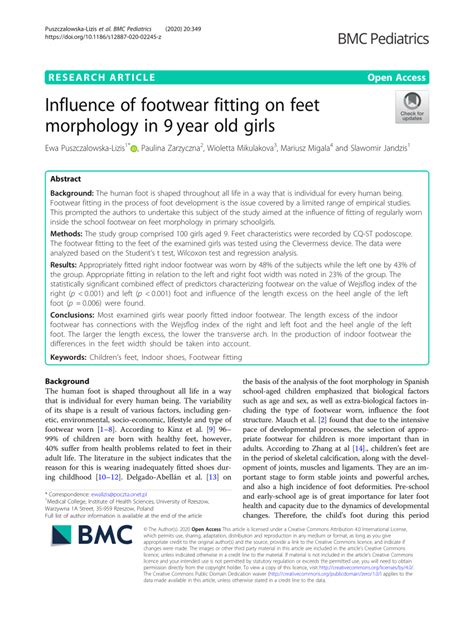Pdf Influence Of Footwear Fitting On Feet Morphology In 9 Year Old Girls