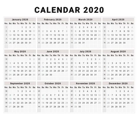 Print Full Page Calendar 2020 Template Calendar Design
