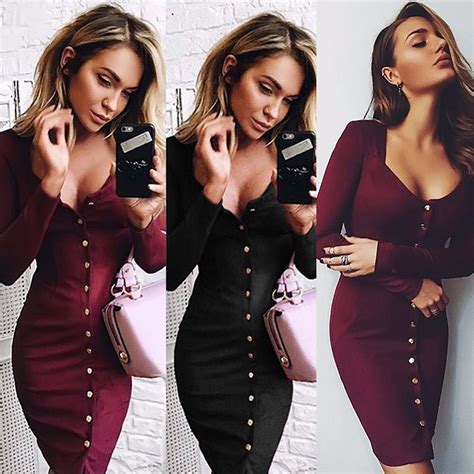 2018 Fation Bodycon Sexy Tight Fitting Dress Long Sleeve Dresses Women