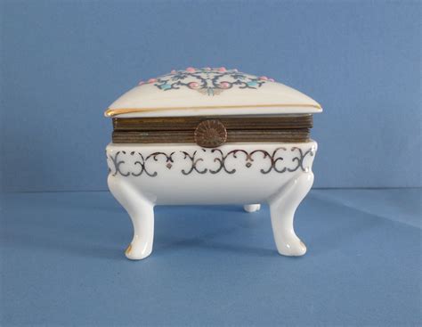 Vintage Footed Porcelain Trinket Box Hinged Trinket Box Etsy