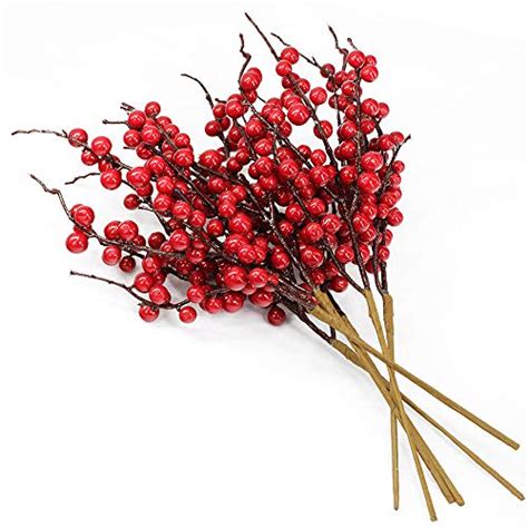 6 Pcs Artificial Red Berry Picks Faux Berry Spray Branches Christmas