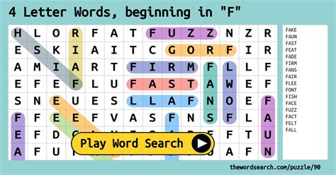 4 Letter Words Beginning In F Word Search Monster Word Search Photos