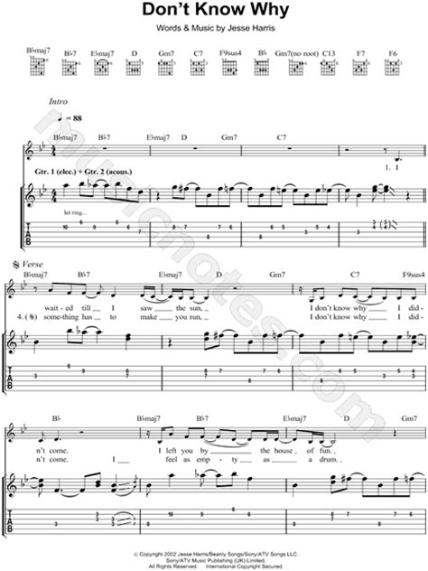 Norah Jones Dont Know Why Guitar Tab In Bb Major Download And Print