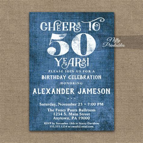 50th Birthday Invitation For Men Jpeg Printable Aged To