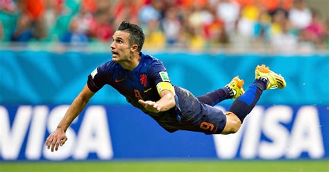 Robin Van Persie Scores A Flying Header For The Netherlands V Spain At World Cup 2014 Planet