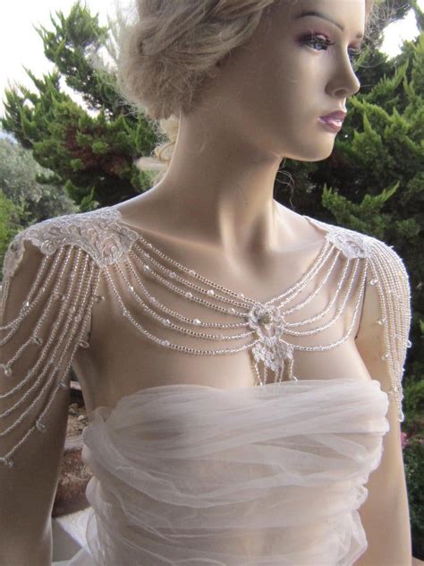 Ivory Lace Crystal And Beaded Wedding Shoulder Necklace Etsy Canada