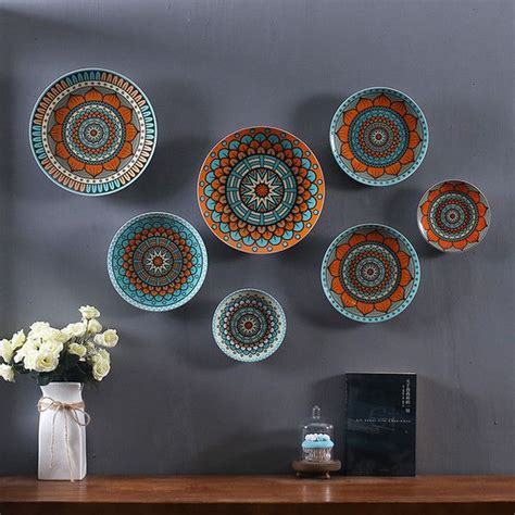 Set Of 7 Ceramic Plates Wall Hanging Exquisite Colors Decorative