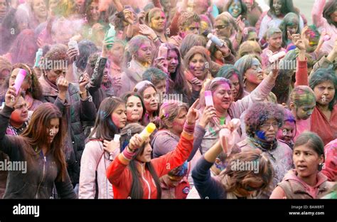 Holi Hindu Festival Of Colours In Rotterdam Streets Crowds Marching