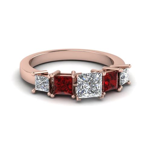 Select from hundreds of stunning ring styles. Five Stone Diamond Engagement Ring With Ruby In 14K Rose ...