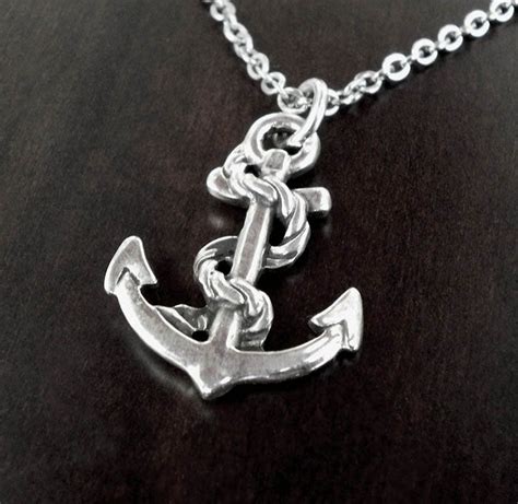 Mens Silver Necklace Anchor Men Anchor Pendant Nautical Etsy Mens