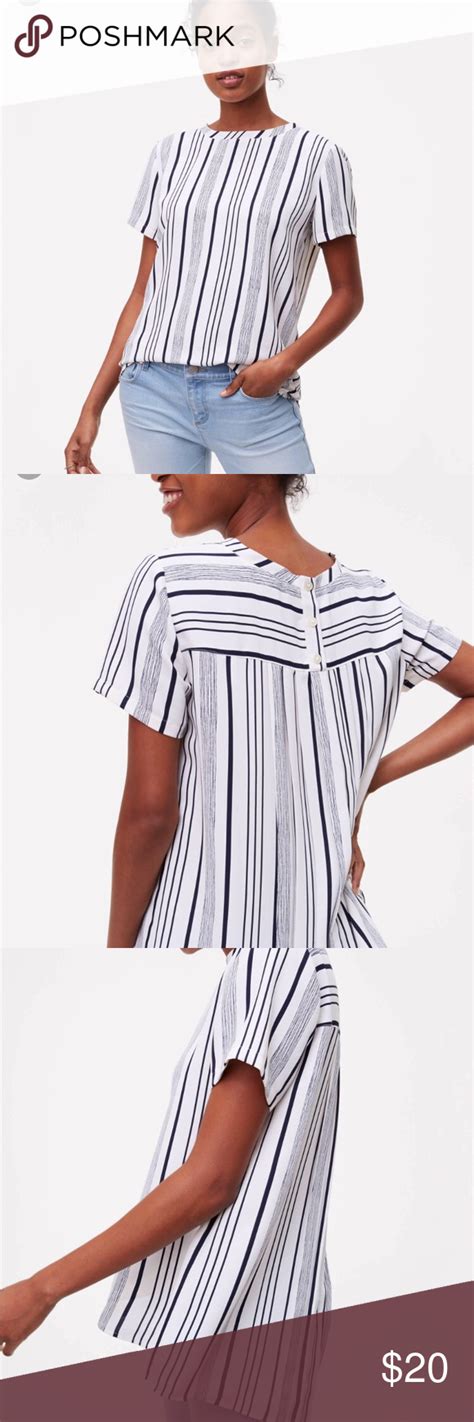 Striped Back Pleat Top From Loft White And Blue Pleat Top Tops