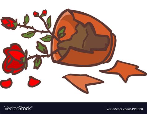 Broken Red Rose Pot On The Ground Royalty Free Vector Image