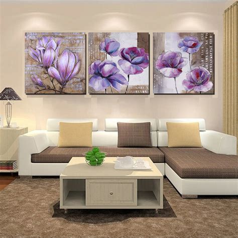 The most common wall pictures flower material is stretched canvas. No Frame 3 Piece Vintage Home Decor Purple Flower Wall ...