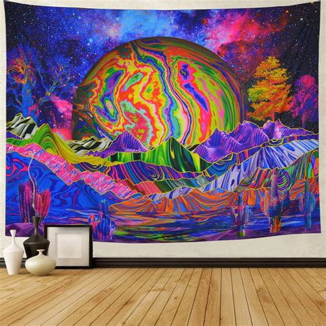Trippy Planet Tapestry Psychedelic Mountain Wall Tapestry Galaxy Space