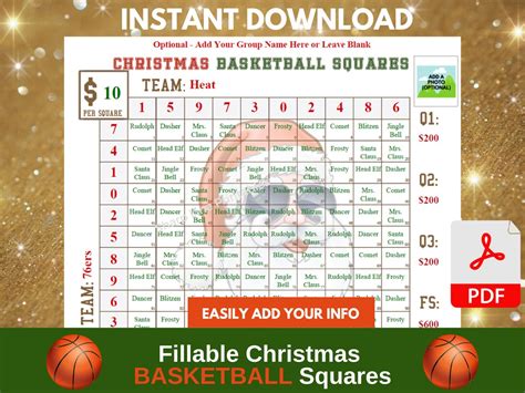 Printable Christmas Basketball Squares Template Basketball Game Betting