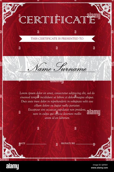 Vertical Red Certificate And Diploma Template With Vintage Floral