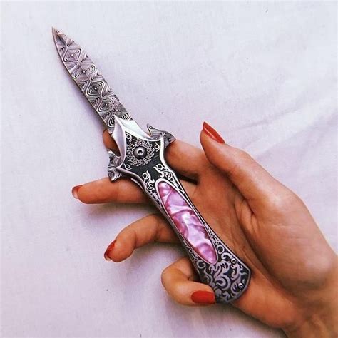 Folding Knife With Damascus Finish Synthetic Pink Mother Of Pearl