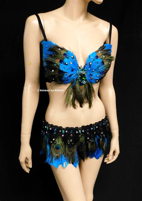 Peacock Feather Costume Rave Bra And Skirt Bottom · Lamour Le Allure