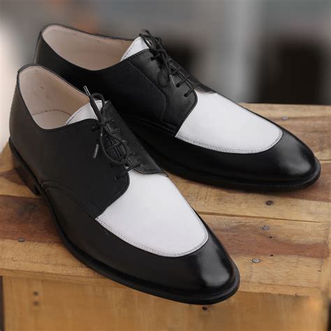 New Handmade Mens Two Tone Black White Leather Lace Up Shoes Men