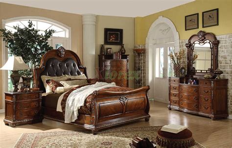 Home design | home decor. Traditional Sleigh Bedroom Furniture Set with Leather ...