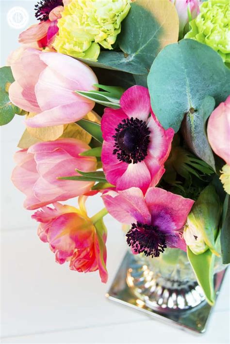 Fresh Spring Bouquet With Anemones Tulips And Eucalyptus