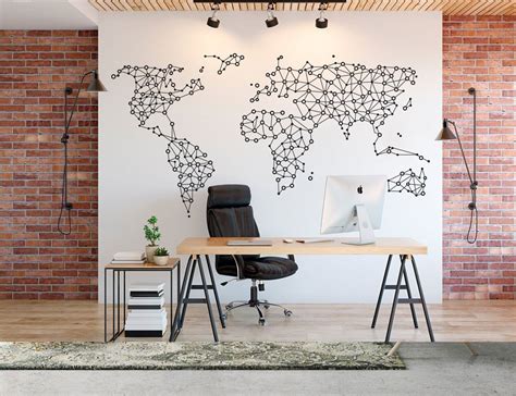 World Map Office Decor Geometric Wall Art Abstract Art Large Size