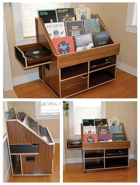 Handmade Record Player And Vinyl Collection Display Storage Cabinet By