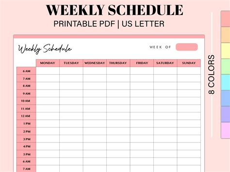 Hourly Weekly Schedule Landscape Weekly Planner Printable Etsy