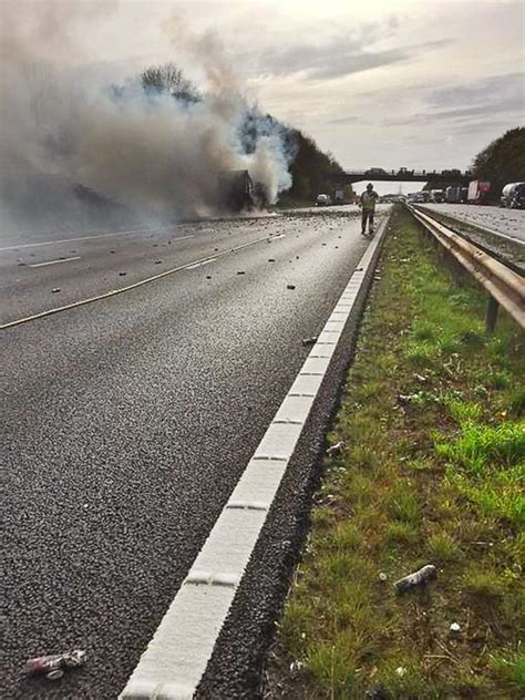 Dramatic Pictures Show Extent Of Lorry Fire Which Closed M1 In Both