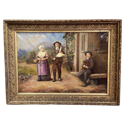 19th Century French Signed Oil On Canvas Painting In Carved Gilt Frame