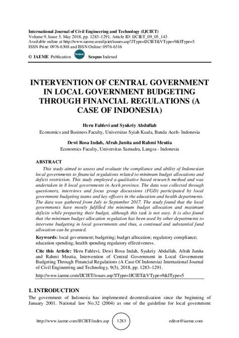 INTERVENTION OF CENTRAL GOVERNMENT IN LOCAL GOVERNMENT BUDGETING THROUGH FINANCIAL REGULATIONS ...