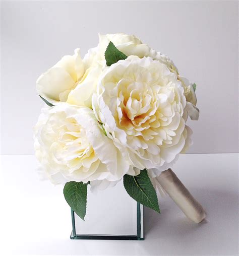 Ivory Peony And Cream Garden Rose Wedding Bouquet Felt