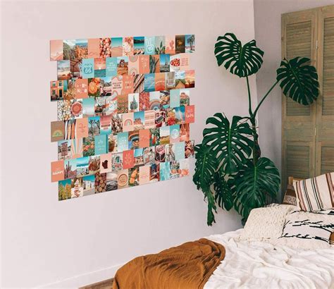 artivo peach teal aesthetic wall collage kit 100 set 4x6 inch girls bedroom ebay