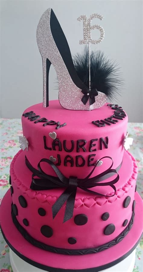Rosey posey yum yummy birthday cake puzzle cut out layers of. Hot pink and silver glitter 16th birthday shoe cake by ...