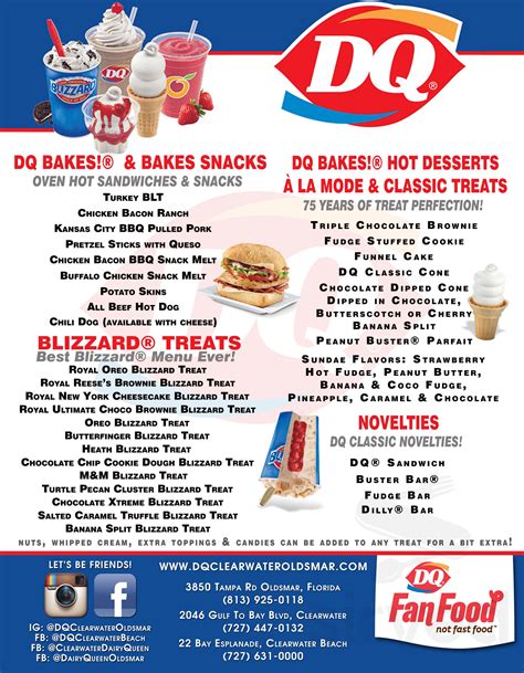 Dairy Queen Treat Menu In Clearwater Florida Usa