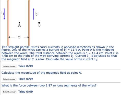 2 Two Straight Parallel Wires Carry Currents In Opposite Directions As