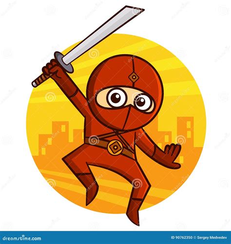 Superhero Red Ninja With A Sword Jumping Sticker Stock Illustration