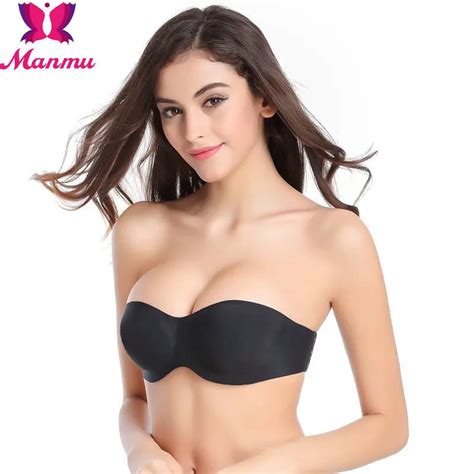 One Piece Seamless Invisible Strapless Bra For Formal Dress 12 Cup B Cup Sexy Push Up Bra