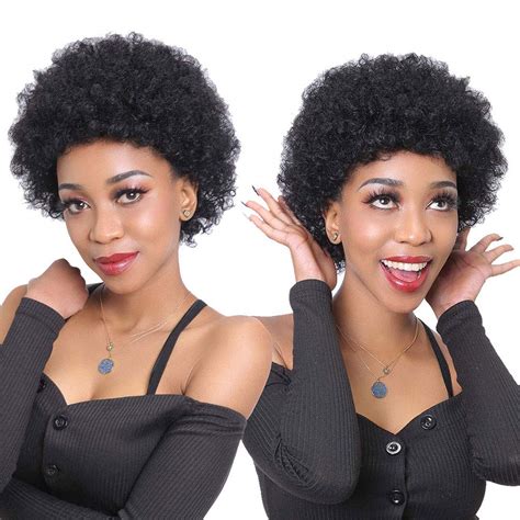 Short Afro Curly Human Hair Wigs For Black Women Pixie Cut Kinky Curly