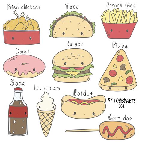 Cute Fast Food Junk Food Clip Art Illustration Drawing Kawaii Cute