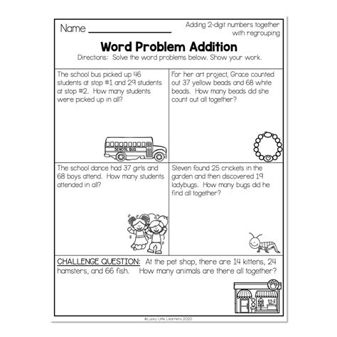 2nd Grade Math Worksheets 2 Digit Addition With Regrouping Word