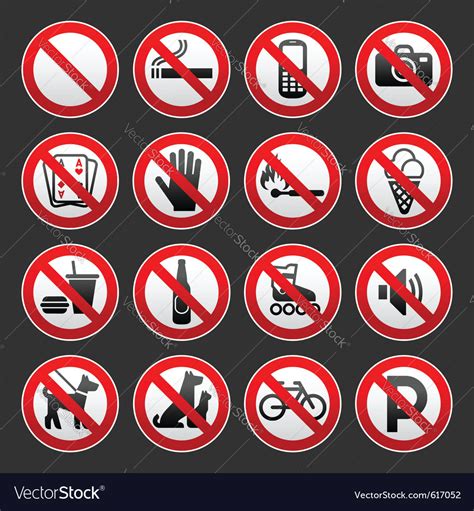 Set Prohibited Signs On A Gray Background Vector Image