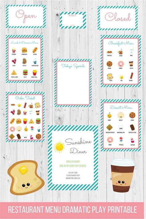 Pretend Restaurant Digital Download Play Menu Preschool Printables