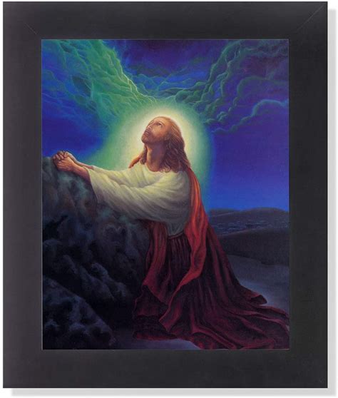 Jesus Christ Praying at Rock Red Robe Religious Wall Picture Framed Art ...