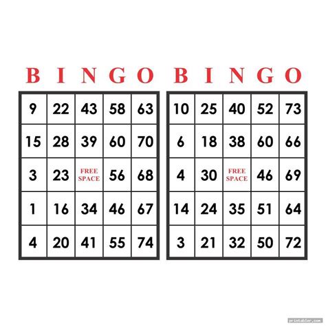 Double Card Printable Bingo Numbers 1 75 Free