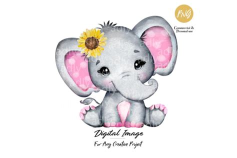 Sunflower Elephant Clipart Mother And Baby Elephant Png Etsy Baby My