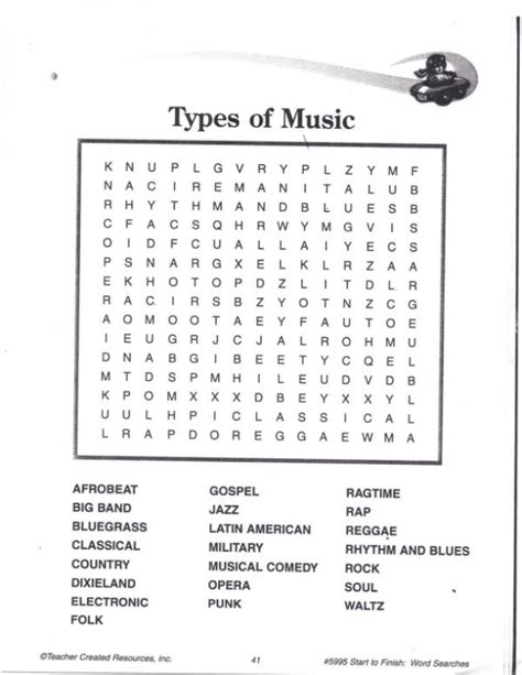 The Types Of Music Word Search